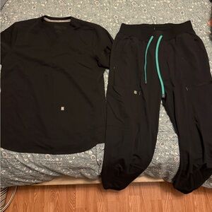 Fabletics Black Joggers with Teal Accents